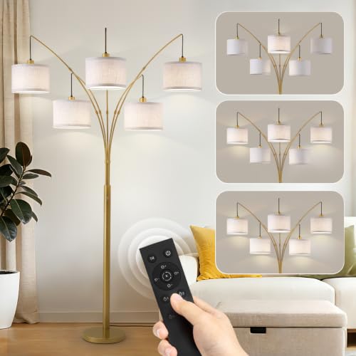 Image of Gold Floor Lamps for Living Room, 4000LM Super Bright Arc Floor Lamp with Remote Control, Large Tall Floor Lamps with Stepless Dimmable, 83 inch Mid Century Tree Floor Lamp for Bedroom, Office