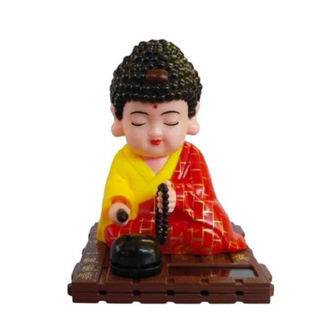Image of Eminent Solar Buddha Moving Head Idol - Diwali Gift for Good Luck & Prosperity | Head Shaking Laughing Buddha for Car, Home & Office Decor | Solar Powered Dancing Buddha Statue