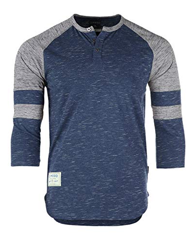 ZIMEGO Mens 3/4 Sleeve Henley Shirt Casual Raglan Baseball Fashion Athletic Tee Navy Grey