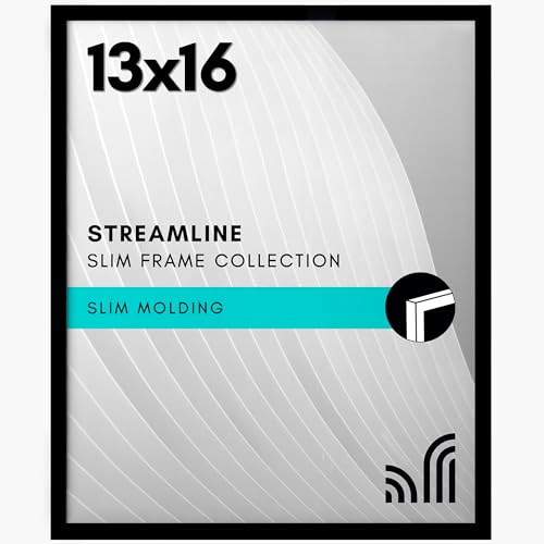 Americanflat 13x16 Picture Frame with Polished Plexiglass - Streamline Collection - Thin Border Picture Frame for Wall Display - Hanging Hardware Included - Black