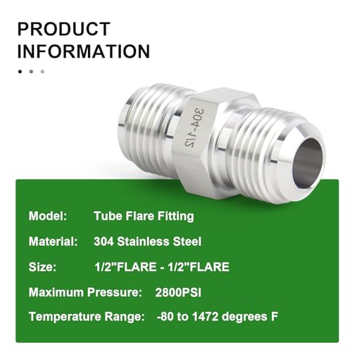Image of TAISHER 5PCS Forging of 304 Stainless Steel Tube Flare Fittings, 1 /2 inch Male Flare x 1 /2 inch Male Flare, Union