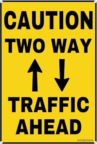 Image of Caution Two Way Traffic Ahead Metal Sign Wall Decor Street Signs 8X12Inch