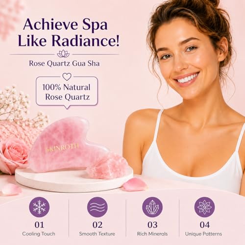 Image of Rose Quartz Gua Sha Stone for Face Massage | 100% Natural Stone | Comes in Premium Rigid Box | Lifting, Sculpting & Glow Enhancer | Reduces Puffiness, Improves Blood Circulation,