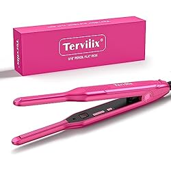 Terviiix Mini Flat Iron and Hair Straightener for Short Hair, Edges, and Pixie Cut - 3/10 Inch Skinny Pencil Straightener for Black Women's Baby Hair, LCD Digital Display, Dual Voltage, Pink | Edges & Baby Hair Styling, Mini for Pixie Cut Short Hair, Ceramic Tourmaline Edge Control, LCD 120-450°F, Dual Voltage Travel