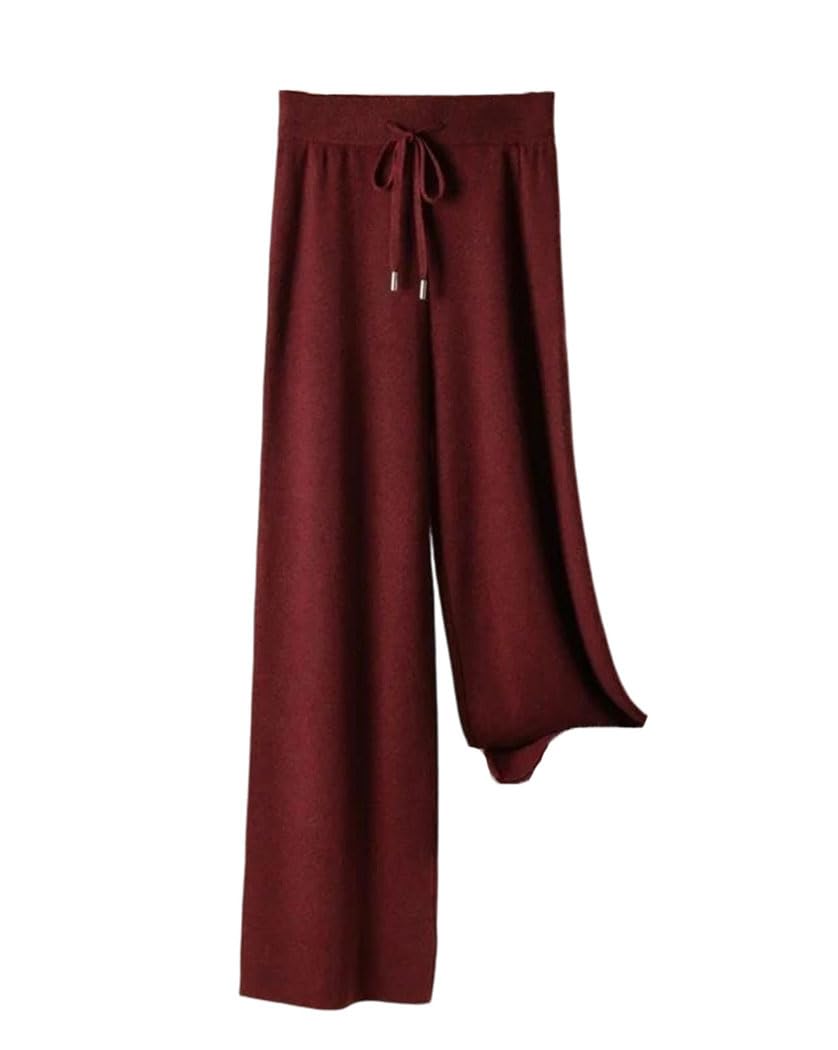 Womens Wool Cashmere Knit Pants Loose Fit Wide Leg Trousers Elastic Waist Warm Soft Woolen Bottoms