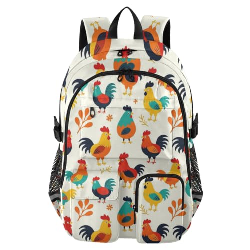 Mochila de viaje con compartimentos de 17.5 pulgadas y estampado de gallo