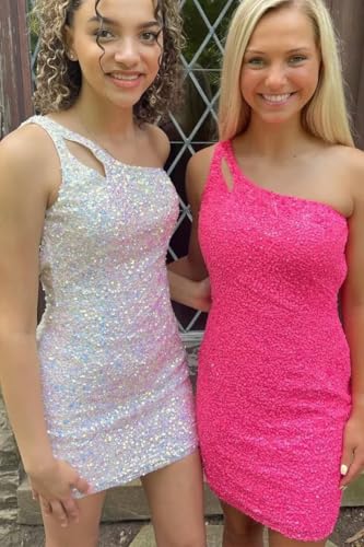 SEIM Sexy One Shoulder Short Homecoming Dresses for Teens Sparkly Sequin Tight Mini Cocktail Party Prom Dress SE0614