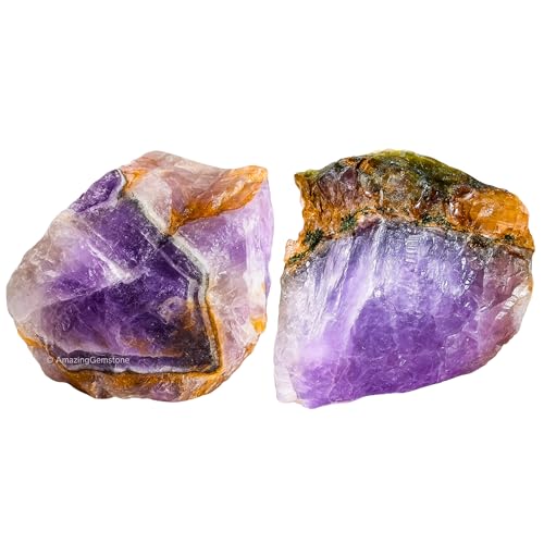 Image of Amazing Gemstone Amethyst Chevron Raw Crystals and Healing Stones, Natural Rocks for Tumbling - DIY Raw Stones and Crystals, 2 Pieces