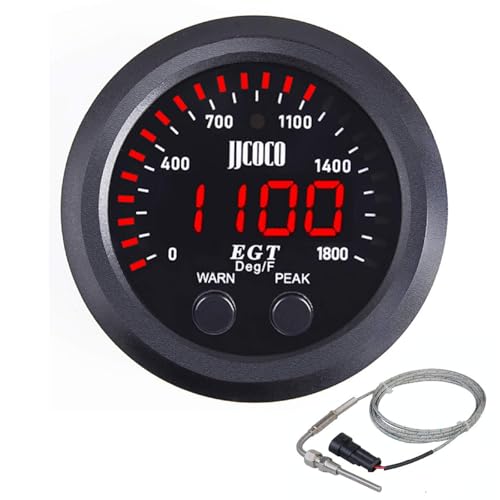ZHSYMX Exhaust Gas Temperature EGT Gauge Kit 21/16in 52mm Ultra Thin 01800 Red LED with Sensor and Dashboard Pod