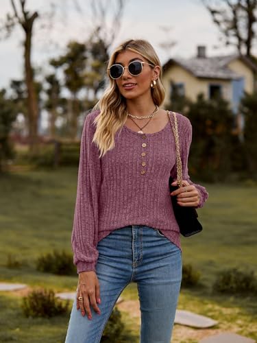 Image of DB MOON Womens Lightweight Sweaters 2026 Long Sleeve Henley Shirt Fall Casual Crewneck Tunic Tops