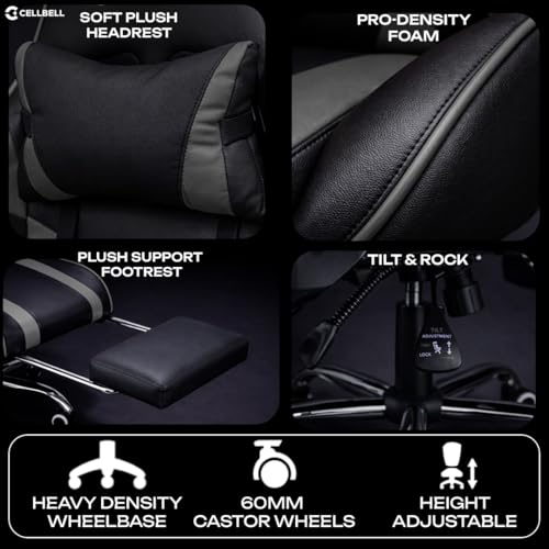 Image of CELLBELL Konquer Ergonomic Gaming Chair for Office & Work from Home | Leatherette Computer Chair with Lumbar Massage, Retractable Footrest,| Heavy Duty Executive Chair (Grey-Black)