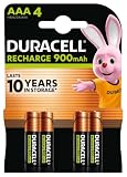 Duracell Batterie Ricaricabili AAA (confezione da 4), 900 mAh NiMH, pre-caricate, le nostre batterie n.1 per lunga durata