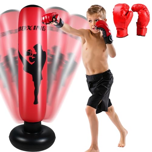 Saco de Boxeo de Pie para Niños y Adultos 160cm - Inflable Con Guantes de Boxeo - para Taekwondo y Descompresión