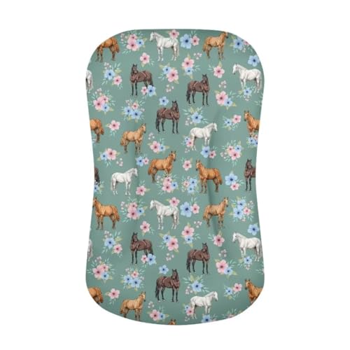 Image of ZOUTAIRONG Floral Horse Bassinet Sheet Set Snug Fitted Cradle Fitted Sheets for Bassinet Pads /Mattress for Boys Girls Unisex Ultra Soft Breathable