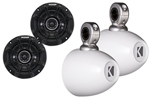 Kicker White Mini Wake Tower Marine Enclosures Loaded with Kicker 4