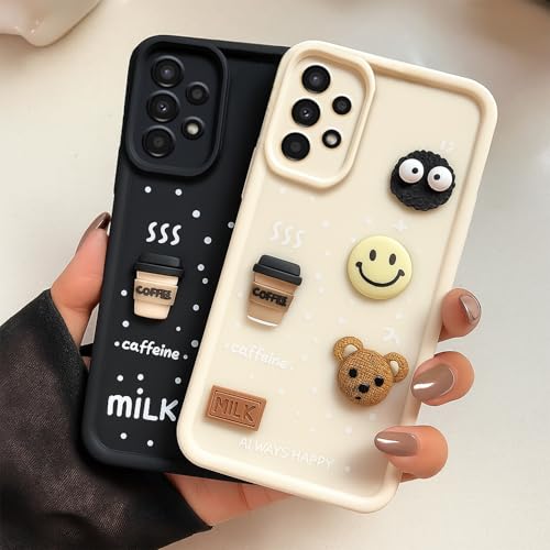 Image of COLORflow Back Cover Compatible with Samsung Galaxy A23 4G / A23 5G | Cute Fun Cartoon 3D Ball Coffee Silicone Case (White) | Designer Camera and Body Protected Back Cover