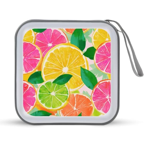 DuduYH Yellow Pink Green Citrus Slice CD Case DVD Storage Case Portable for Car Home Travel