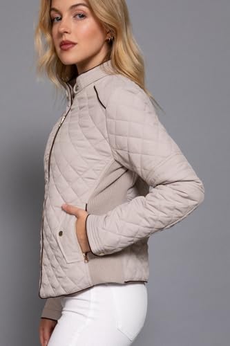 NE PEOPLE Women’s Quilted Jacket – Lightweight Long Sleeve Full Zip Up Casual Stand Collar Coat Outerwear with Pockets NEWJ22 Paletaupe S
