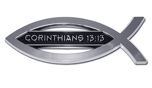 Image of Elektroplate Christian Fish Corinthians 13:13 OEM Chrome Emblem for Cars, Trucks, and All Auto | Universal Fit at 4 inch x 1.4 inch | Weatherproof