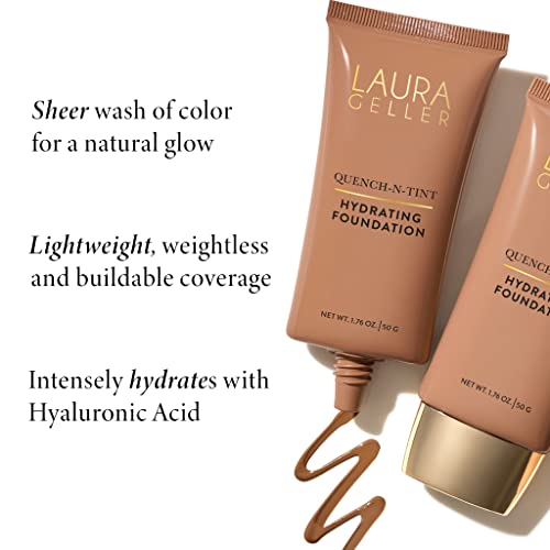 Laura Geller New York Quench-N-Tint Hydrating Foundation - Deep - Sheer To Light Buildable Coverage - Natural Glow Finish - Lightweight Formula With Hyaluronic Acid #TOP2