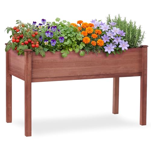 Raised Garden Bed with Legs 48x24x30 Outdoor Wood Elevated Planter Box Thick Legs w/Liner