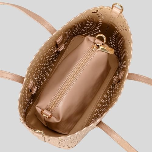 Image of Womens Hollow Vegan Leather Tote Bag Small Summer Beach Bucket Shoulder Purse Top Handle Handbag Crossbody Satchels