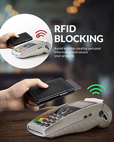 Image of VOGARD Unisex Card Holder Pop Up Cards Slim Leather Wallet RFID Protection up to 11 Cards Card Case (Black)