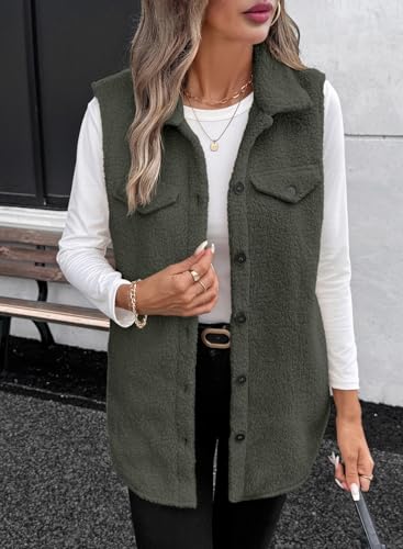 EVALESS Long Fleece Vest Women Sleeveless Sherpa Jacket Winter Cloting for Women Warm Button Down Coat Outerwear4