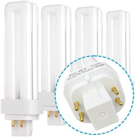 KOR 13W Double Tube CFL Bulbs, G24Q-1 4-Pin Base, 2700K Warm White, 4 Pack