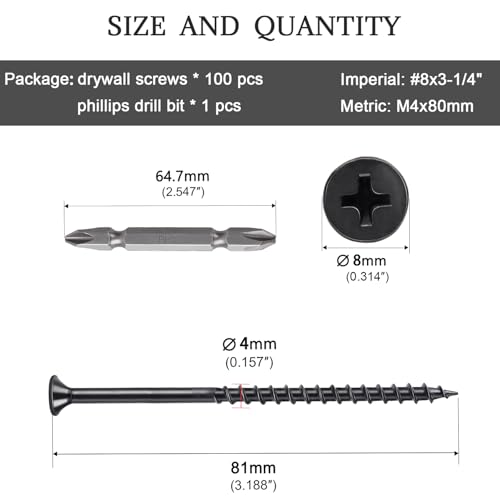 #8 x 3-1/4 Tornillos para Drywall negros para madera 100 piezas HS/ZGLS-08 miniatura 2