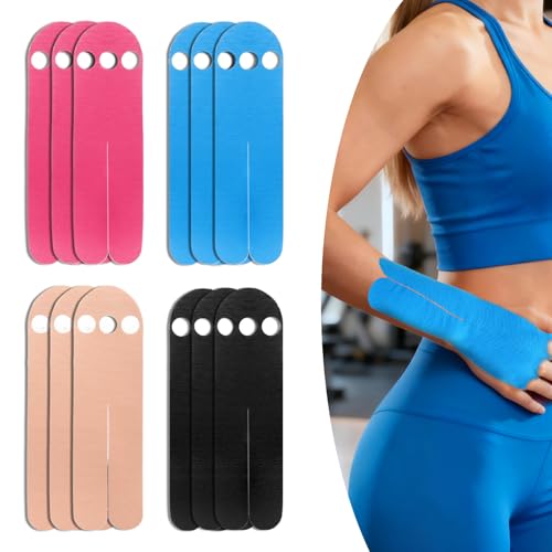 TMZELOA Cinta Kinesiológica 12 Piezas cinta kinesiológica pre cortada elástica tape muñeca hipoalergénica para alivio dolor y rehabilitación fisioterapia tape deportivo fitness carrera fútbol ciclismo