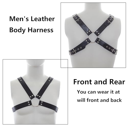 PU Leather Harness for Men Adjustable Buckle Body Chest Garter Belt Cosplay Nightclub Sexy Punk Chest Belt Clubwear Gothic Punk Rivet Body Chest Harness Bondage Strap Belt for Men Gay3