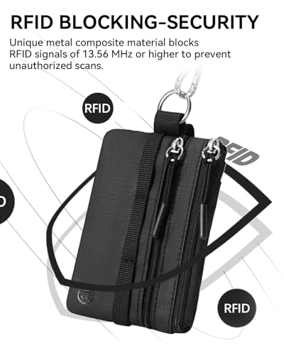 Image of BOSTANTEN Small Wallet RFID, Minimalist Zip ID Case Wallet with Lanyard Keychain, Water Resistant Card Wallets for Women & Men, Black