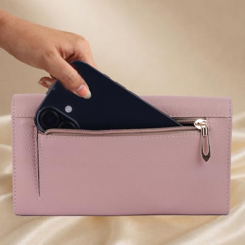 Image of Steve Jhonson Leather Wallet for Women - Mini Hand Purse with Card Holder - Women Stylish Clutch Purse - Cute Mini Ladies Wallet for Daily Use - Fancy Ladies Purse with Slim Design (Peach)