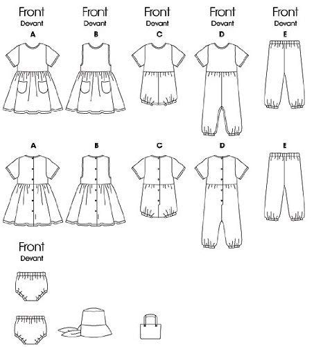 Butterick Patterns B5624 Infants' Dress, Jumper, Romper, Jumpsuit, Panties, Hat And Bag, Size Nb0 (Nb-S-M) #TOP3
