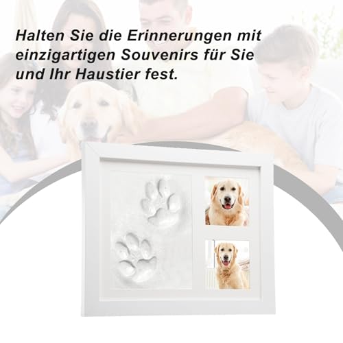 Fotenabdruck Set Hund, Bilderrahmen und Pfotenabdruck Set Weiß, 3D Gipsabdruck Andenkenbox, Pfotenabdruck Set Hund Geschenke für Katzen oder Hundebesitzer, Geschenke für Heimdekoration Unvergesslich