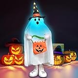 Halloween Decorations Outdoor Light up Ghost Porch Decor with Color Changing Lights & Small Bag for Trick or Treat, 37' Halloween Party Favors Indoor Home Decor, Spooky Gifts