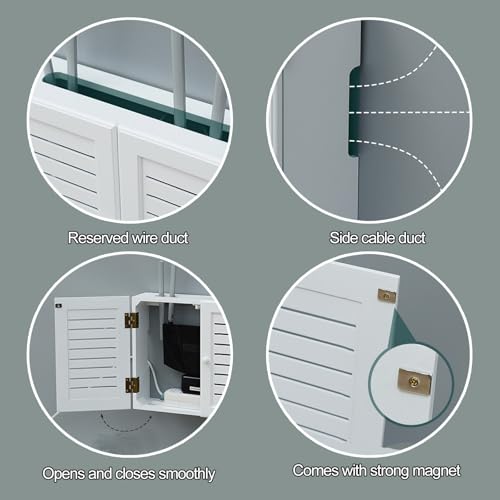 Armoire à routeur décorative WiFi - Boîte de rangement murale pour modem et gestion des câbles - Blanc élégant - Pour décoration d'intérieur