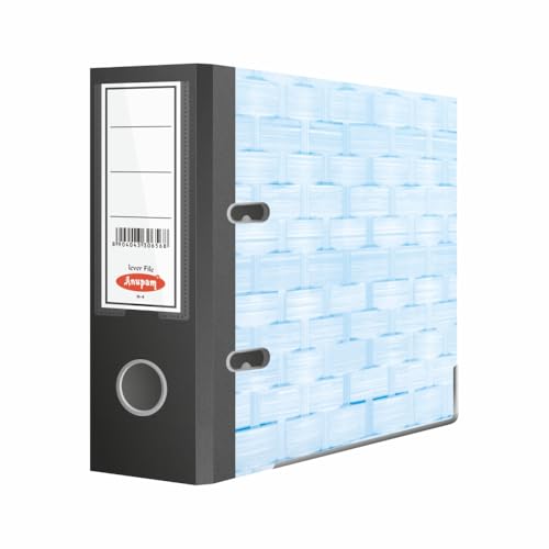Image of Anupam Excel Lever File Voucher Size N4V - 28 x 22 x 8 cm - Weave Printed Cover - U Shaped Clip Binder Box - Finger Grip Hole - Metal Edge Protector (Blue, Pack of 4)