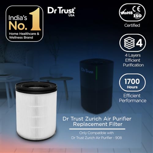 Image of Dr Trust USA Replacement Filter for Zurich Air Purifier 908 with HEPA I Activated Carbon I UV LED 4-Stage Filtration I 360 Clean Airflow, Removes Pollutants & Micro Allergens up to 270 Sq Ft Area