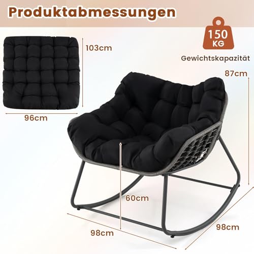 FANTASK übergroßer Relaxsessel für drinnen & draußen, Schaukelstuhl für Balkon, Garten & Wohnzimmer (Schwarz), 98 x 98 x 87 cm