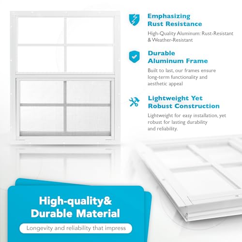 PRO FLEX Shed Window 14\" x 21\" - Ultra Thick White Aluminum Flush Mount with Tempered Glass and Screen - Shed Windows with Vertical Slider and Screws for Chicken Coop, Sheds, Barns, Playhouses - Thumbnail 5