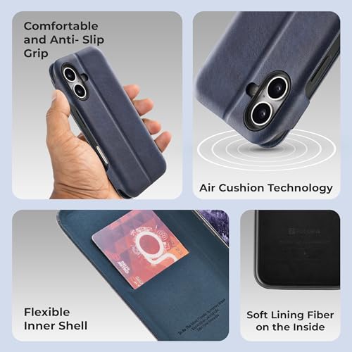 Image of PULOKA - Sleek Flip Case- Compatible for iPhone 16 Plus- Premium Vegan Leather Phone Cover with Card Slot - Slim, Durable, Privacy Protection - Kickstand Function - Elegant Flip Wallet Cases- (Blue)