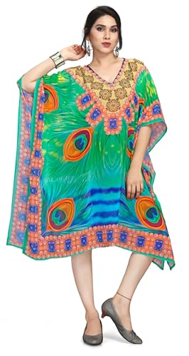 Kaftan vestido para mujer largo de playa en tejido georgette y escote en V