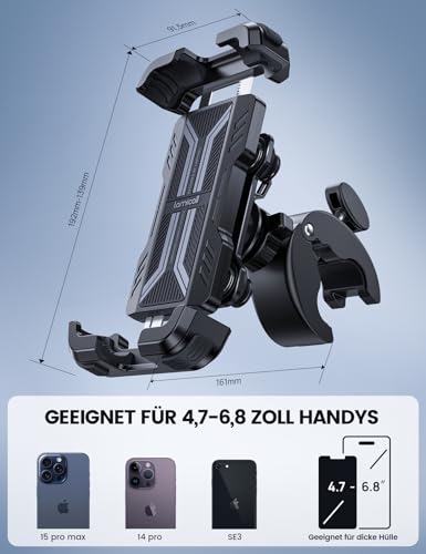 Lamicall Motorrad Handyhalterung, Handyhalter Fahrrad Vibrationsgedämpft – Ansicht 6