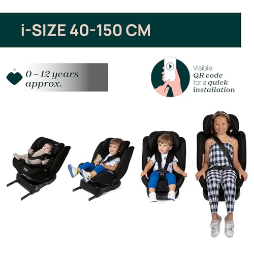 Image of Chicco Unico Evo I-Size Car Seat for 0 months- approx. 12 years (40 Cm to 150 Cm tall) Boy,Girl, Easy installation with Isize (ISOFIX), Rear & Forward Facing, 5 Reclining Positions, Extendable Headrest (Black)