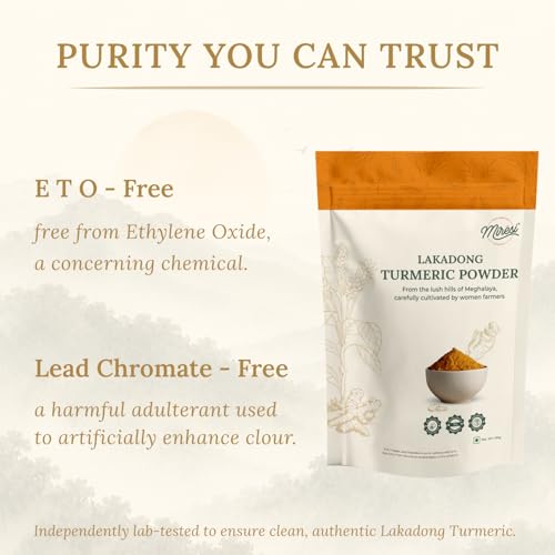 Image of Miresi Lakadong Turmeric Powder - Certified 7% Curcumin, Retains Over 5% Essential Oils, Lead Chromate & ETO Free, Sustainably Sourced from Meghalaya Women Farmers, 450g