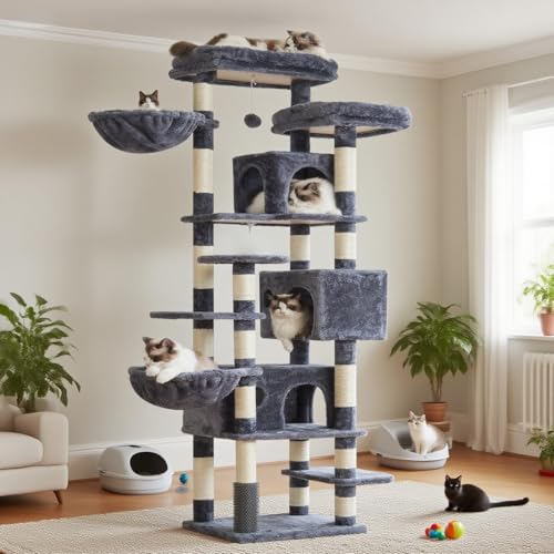 Hey-brother Cat Tree, 74 inches Multi-Level XL Large Cat Tower for Indoor Cats with Three Cat...