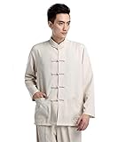 G-like Herren Anzug Training Uniform - Traditionelle Chinesische Tangzhuang Kleidung Kampfkunst Kung Fu Tai Chi Wushu Lange Ärmel Jacke Hose Stickerei Stehkragen (Beige, L)