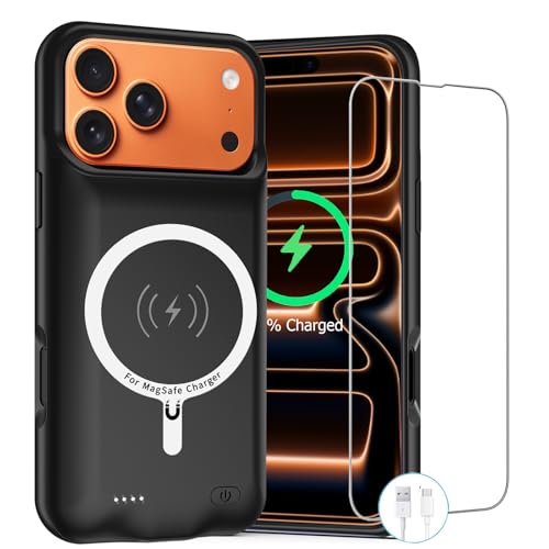 Battery Case for iPhone 17 Pro Max 12000mAh Rechargeable Portable Charging Case with Wireless Charging Compatible for iPhone 17 Pro Max (6.9inch) with Carplay Extend Battery Pack Charger Cover (Black)